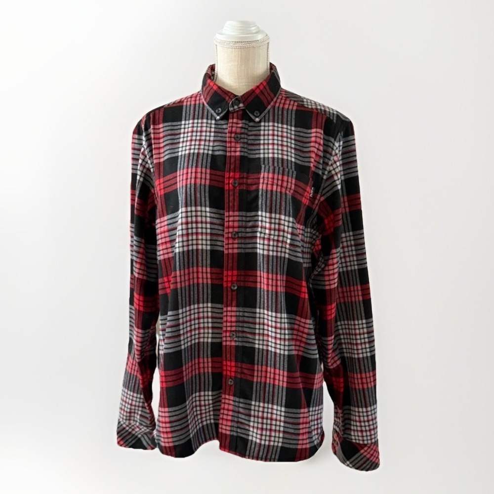 Kavu Mens Klear Above Red Black‎ Plaid Flannel Button Down Shirt Medium